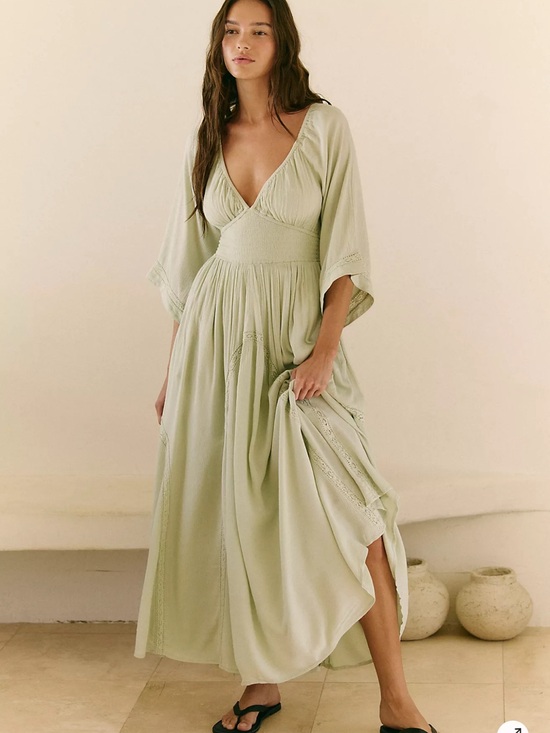 Free People Dresses & Skirts - Free People Sage Green V-Neck Maxi Dress